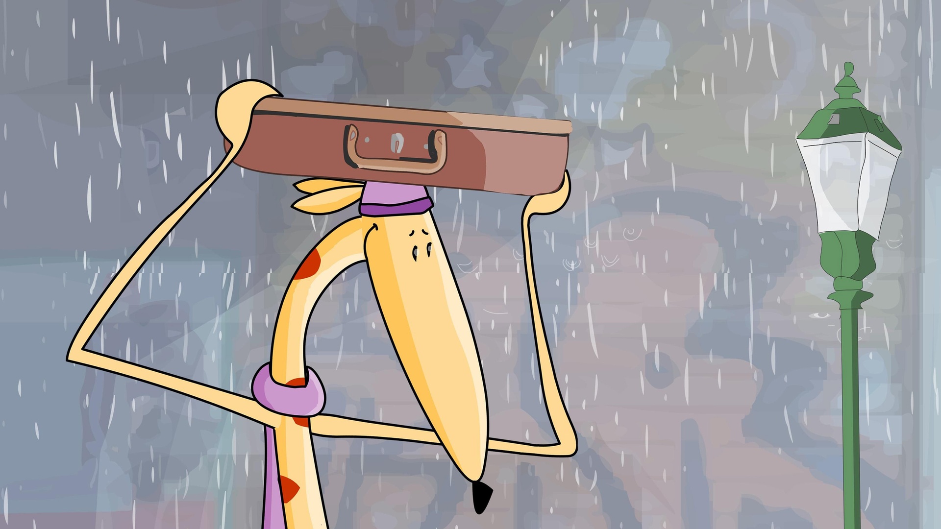Eine Giraffe im Regen